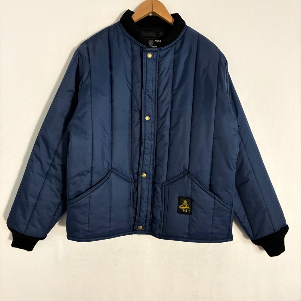 RefrigiWear Cooler Wear Jacket Mens L Navy Quilted Snap Up Workwear Gorpcore